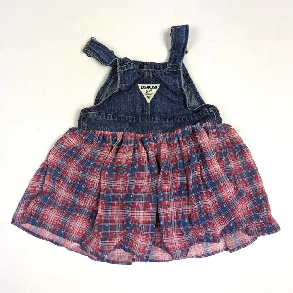 Oshkosh Bgosh Skirtall Girls Sz 18m Denim Tulle Plaid USA RWB